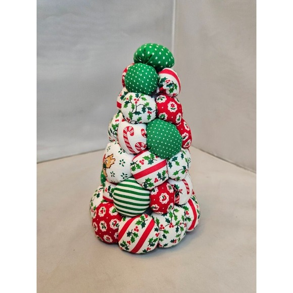 Two Fabric Stuffed Christmas Trees Handmade Table Decoration Holiday Decor - Picture 12 of 16
